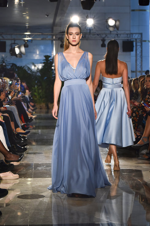 CHIFFON DRESS WITH INLAID DETAIL - Barrus London